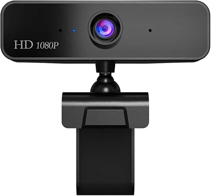 Black webcam front with centered lens and adjustable base clip mount