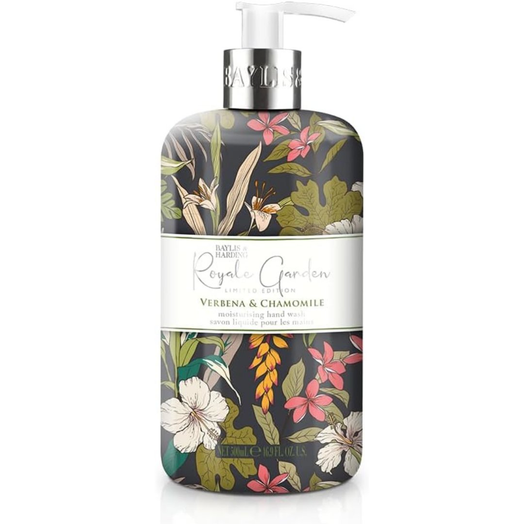 Baylis & Harding hand wash bottle with pump, dark floral Verbena & Chamomile