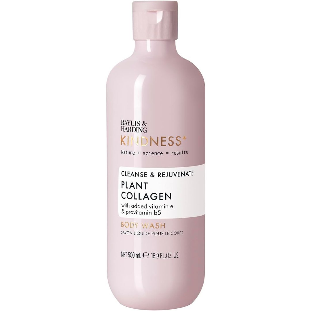 Baylis & Harding Kindness plant collagen body wash bottle in soft pink