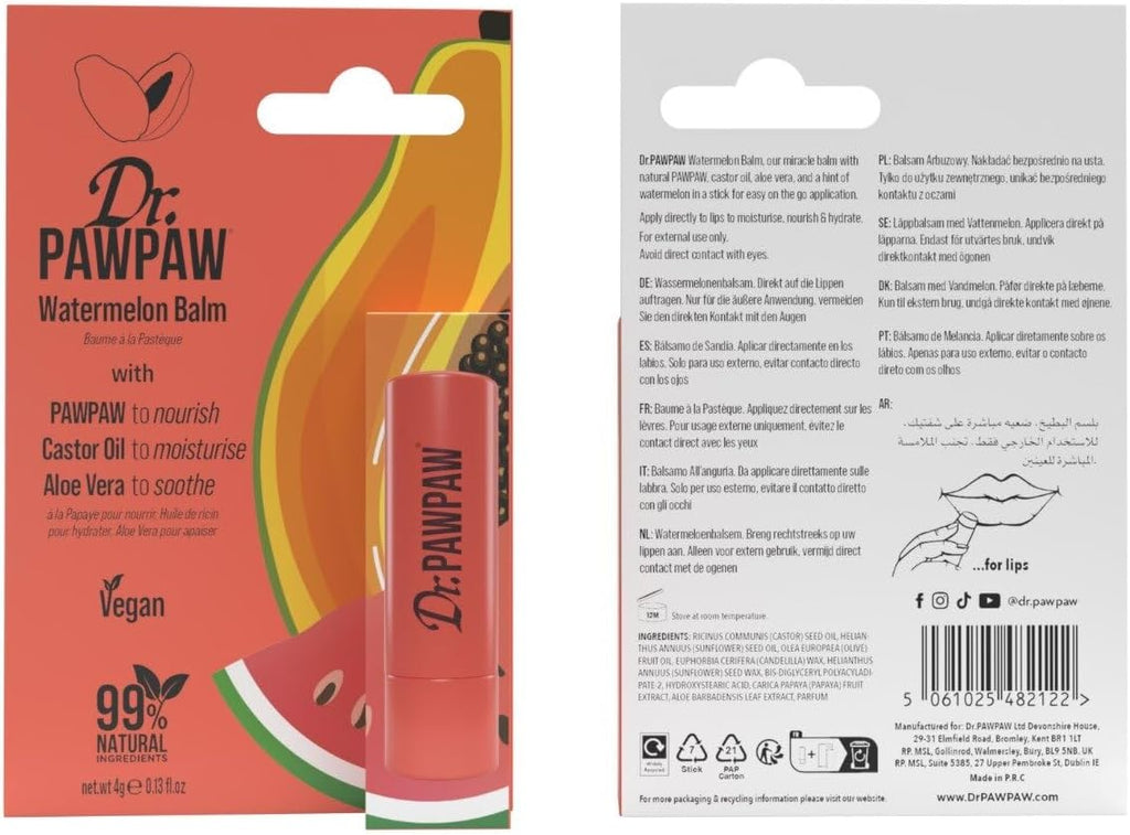 Dr.PawPaw watermelon balm stick with outer cardboard package and tube