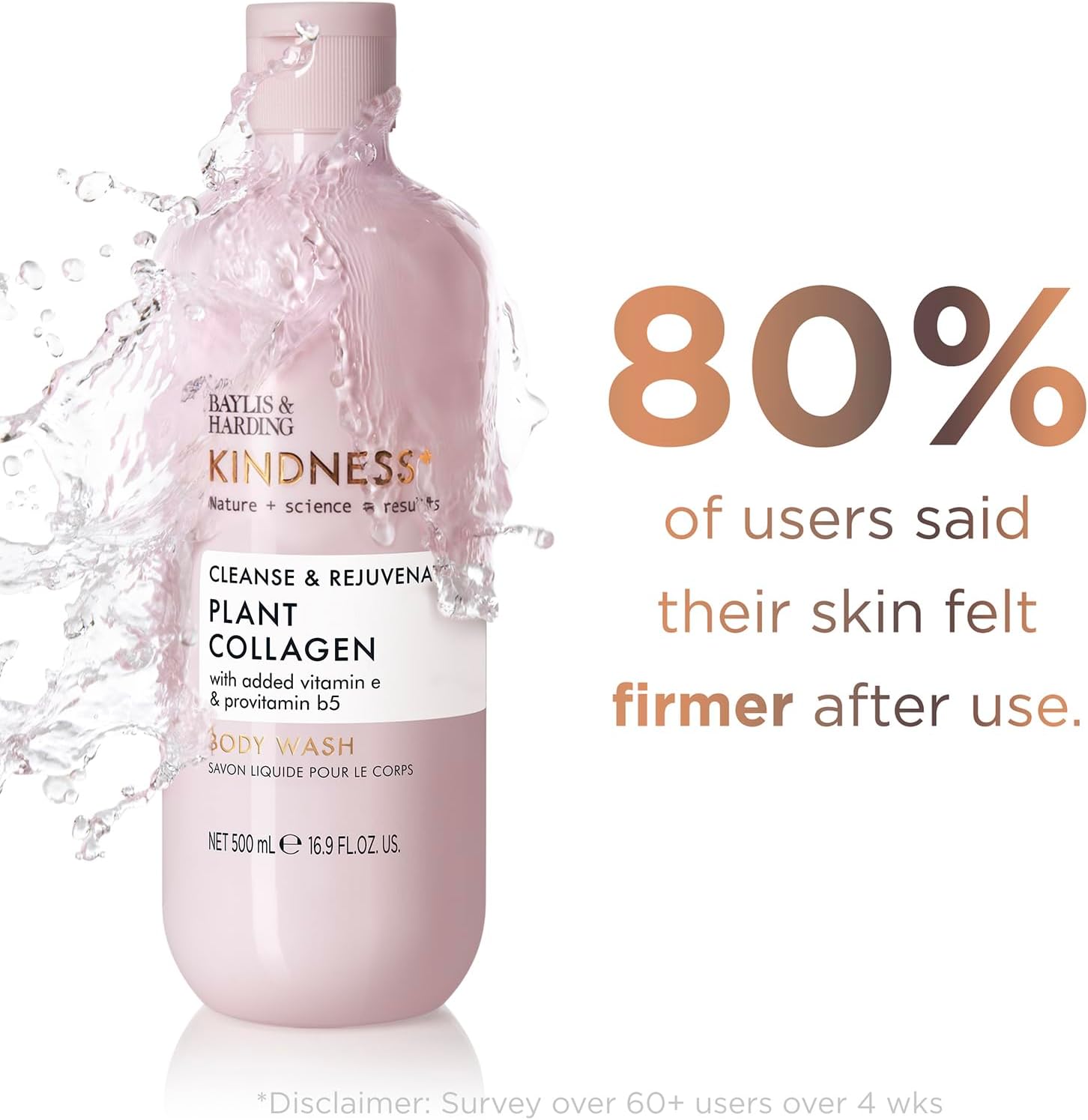 Baylis & Harding Kindness plant collagen body wash bottle with rose water scent