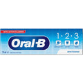 Oral-B whitening toothpaste tube, 75 ml, with active fluoride, blue packaging
