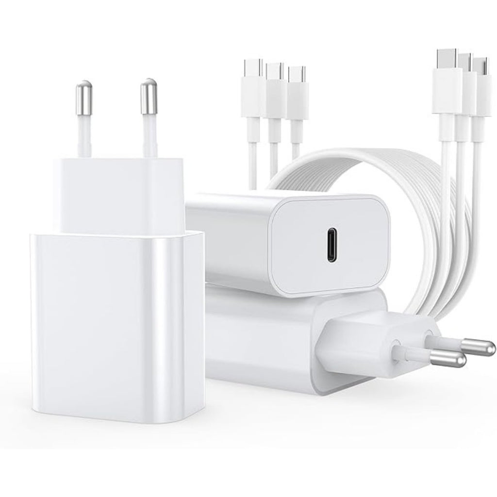 White USB-C power adapter with two-prong plug and USB-C cable