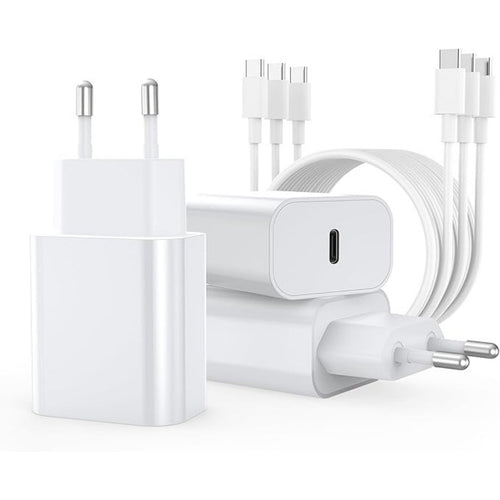 White USB-C power adapter with two-prong plug and USB-C cable