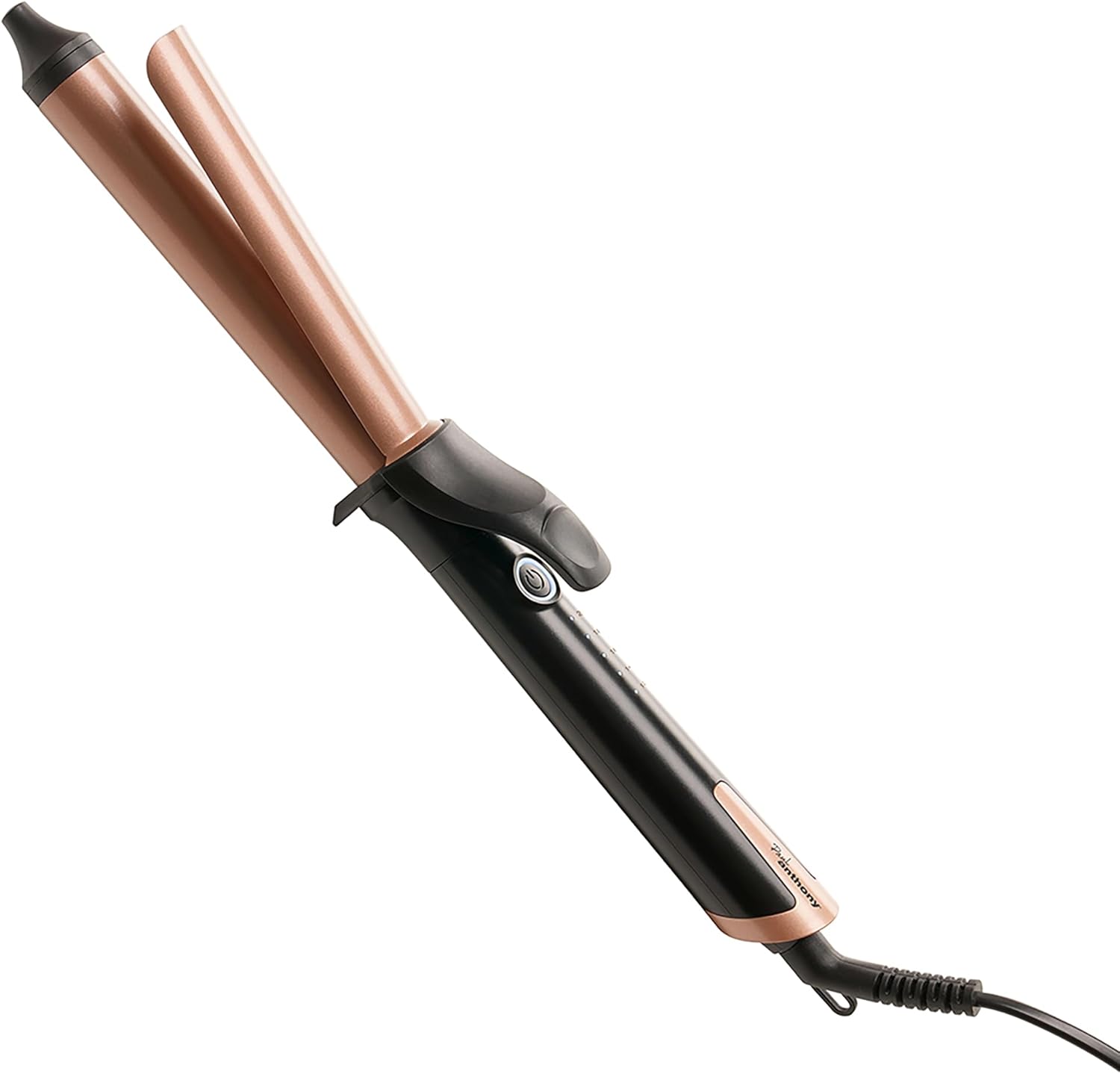 25mm curling tong close-up: copper barrel with black heat guard and power cord