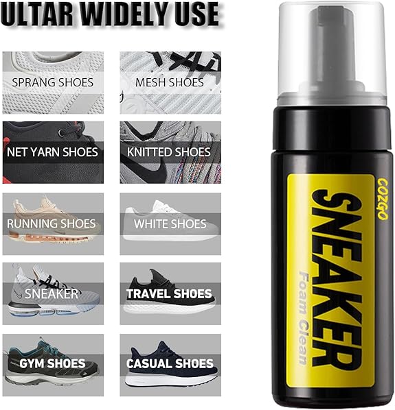 Water-free sneaker cleaner spray bottle with yellow label