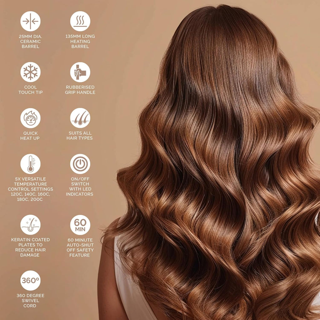 Loose wavy hair on long brown hair, styled for curling results