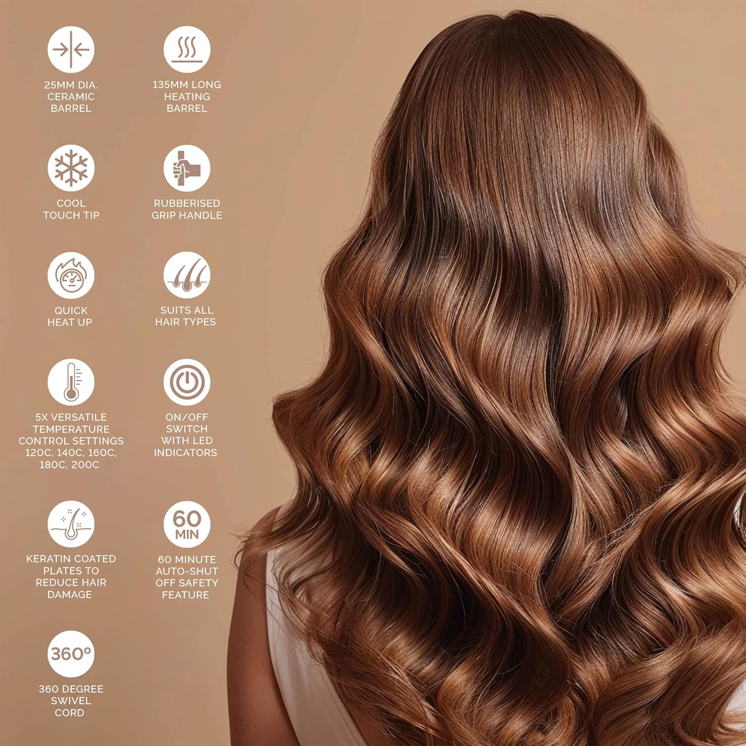 Loose wavy hair on long brown hair, styled for curling results