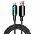 Braided USB A to USB C fast charging cable with blue LED 100W display
