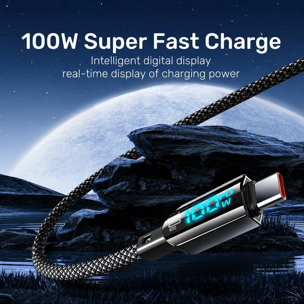 Braided fast charging cable with LED power display and USB connectors