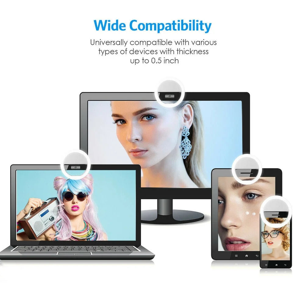 LED selfie ring light with phone holder compatible with smartphones
