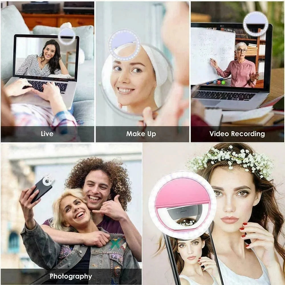 Pink LED selfie ring light for live streaming, makeup, video, and photography