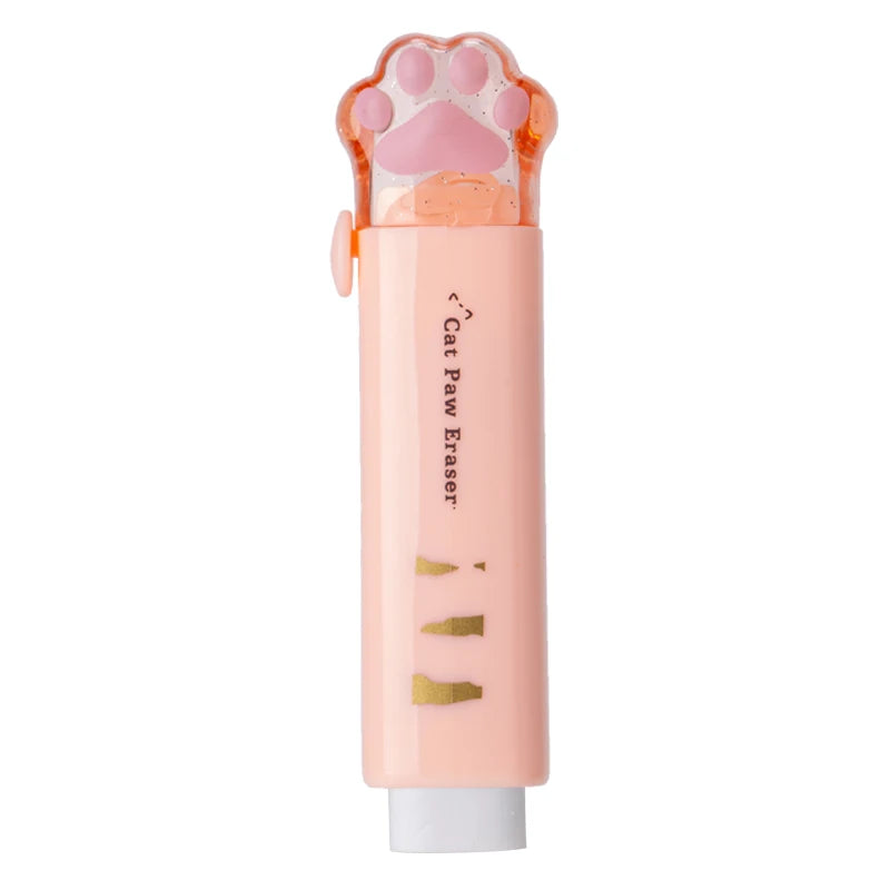 Retractable cat paw claw pencil eraser, pink body with orange paw-shaped top
