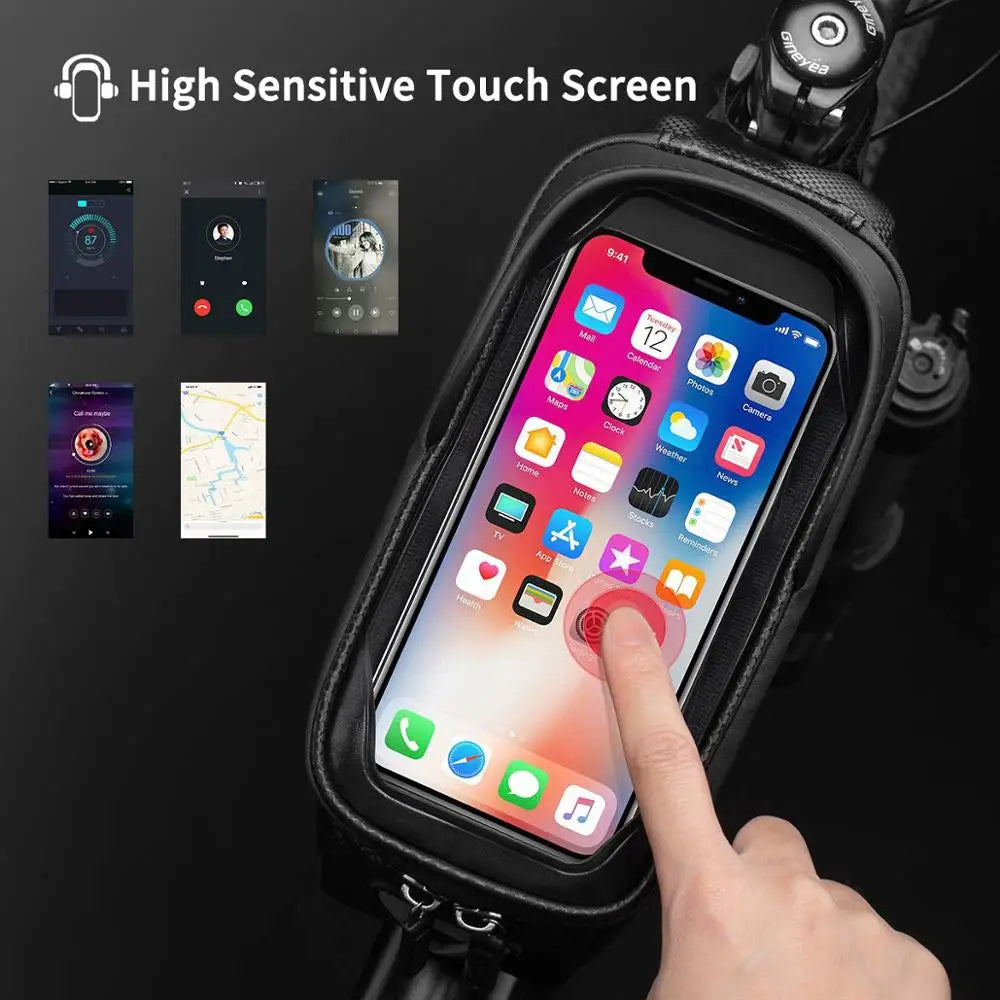 ROCKBROS touch-screen bike phone bag with finger tapping phone display window