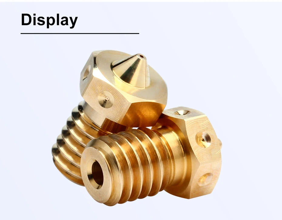 Brass 3D printer hotend nozzle with hex head, threaded barrel, and side hole