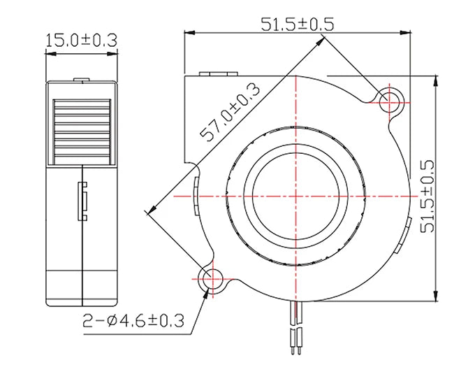 40mm brushless cooling turbo fan dimensions view, 2-pin connector