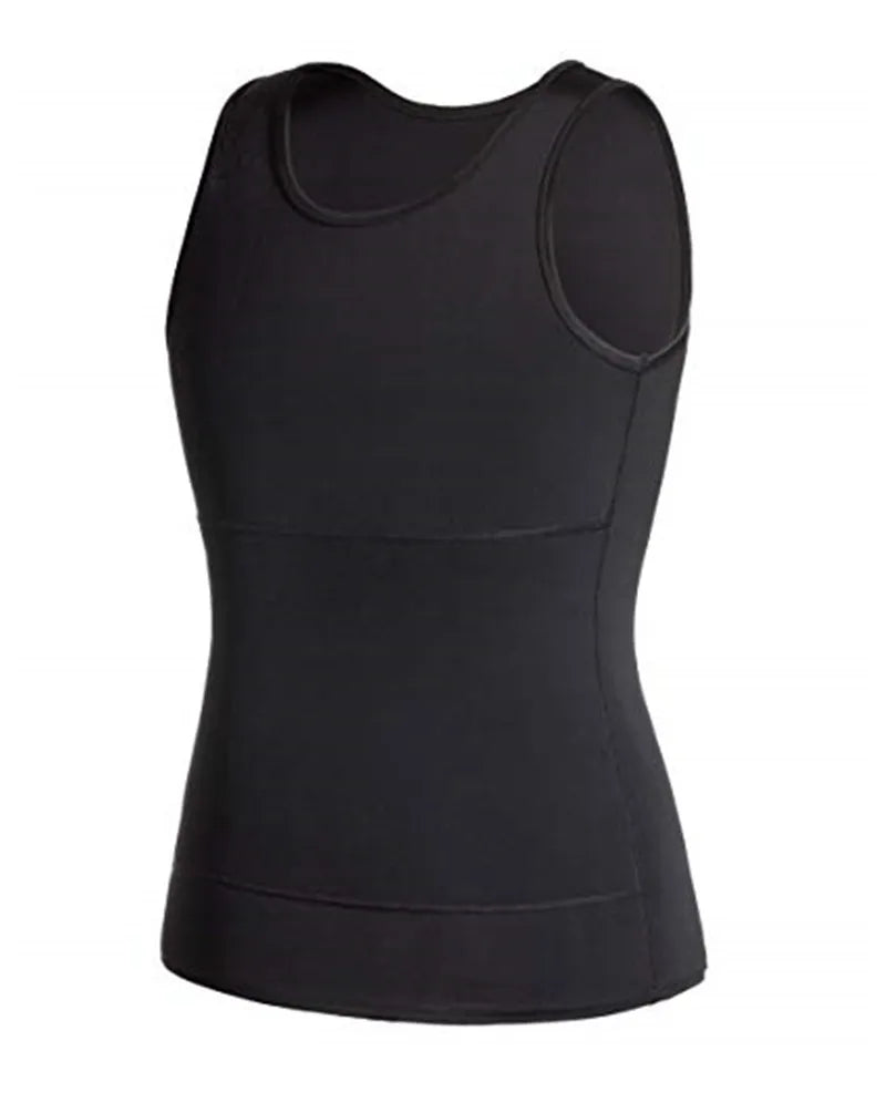 Men's slimming vest, black sleeveless front with curved seam details