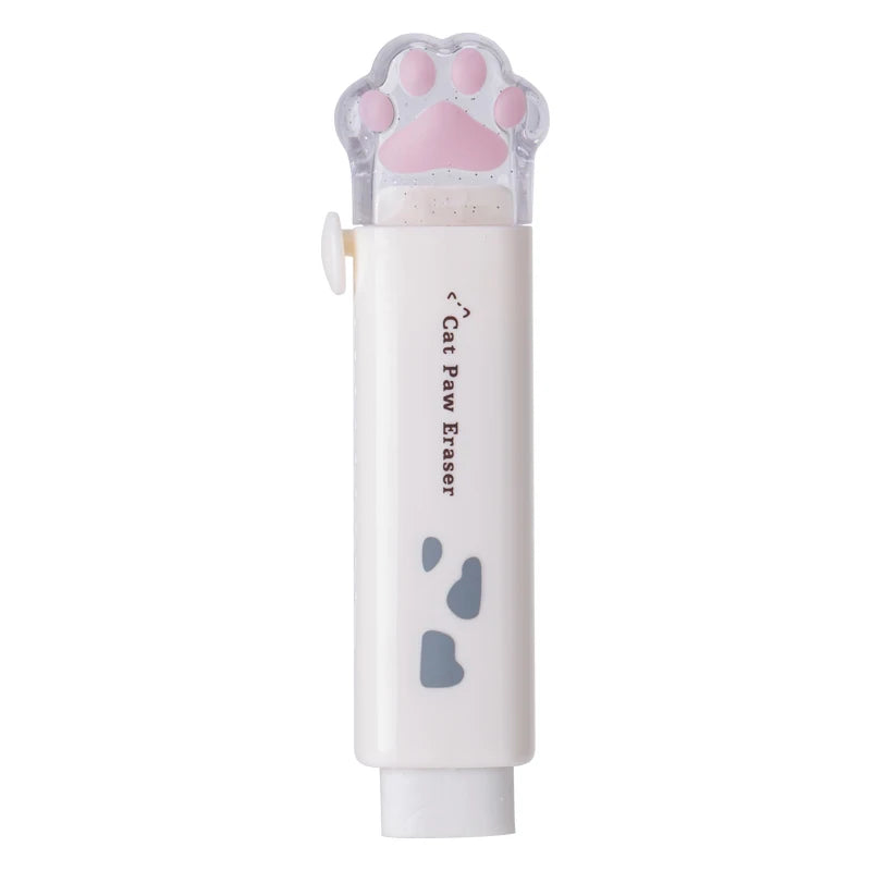 Retractable kawaii cat claw pencil eraser, white body with paw print