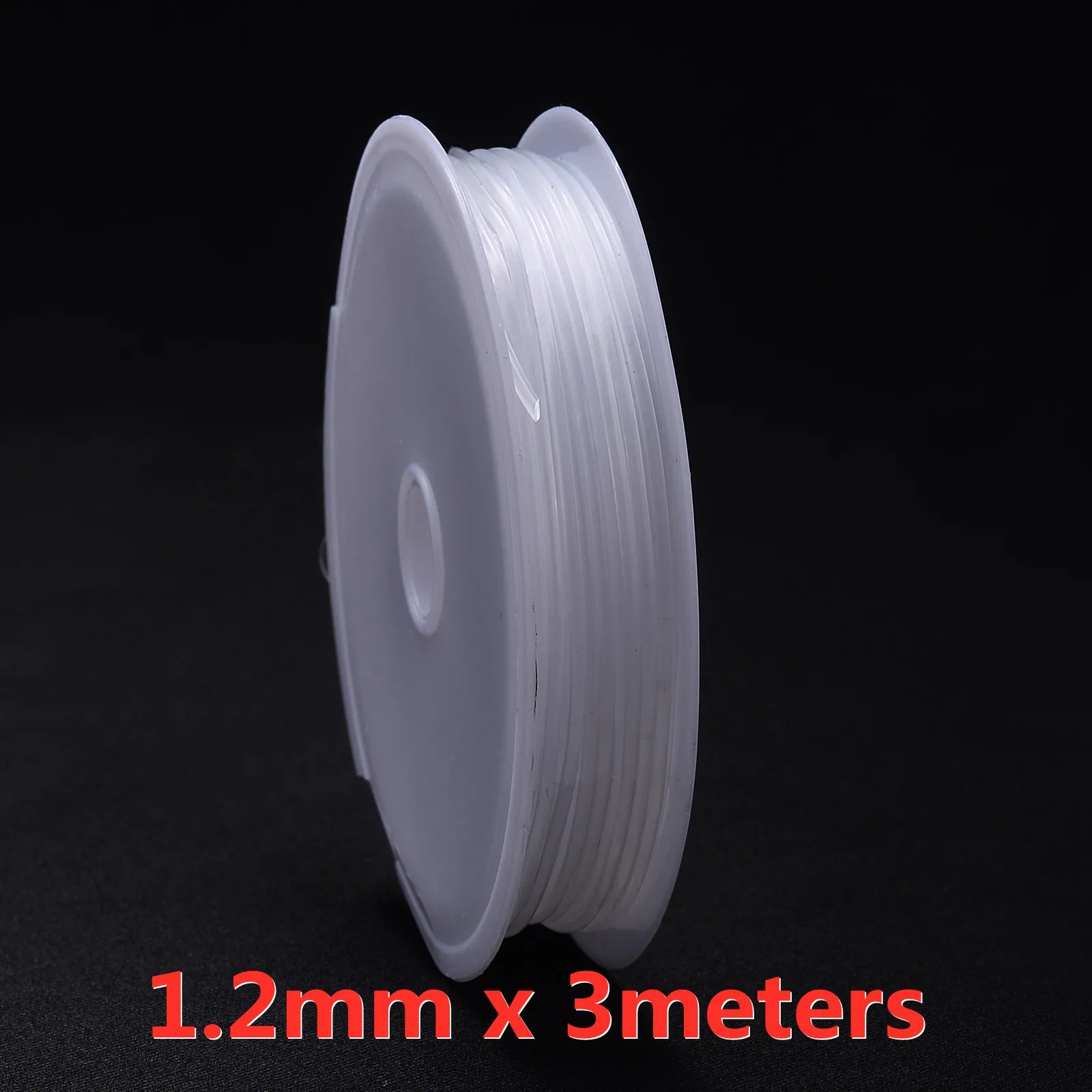 Clear elastic cord string spool side view, 1.2mm x 3 meters for beading