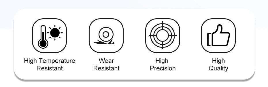 Brass V6 nozzle feature icons for temperature, wear, and precision