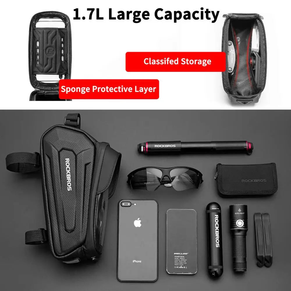 ROCKBROS bicycle phone bag with protective interior padding and side accessory pockets