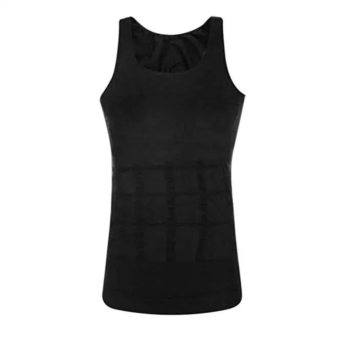 Men's slimming vest, black sleeveless front with sculpting panel lines
