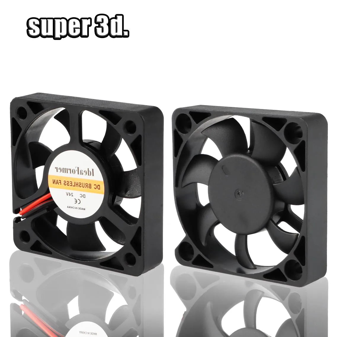 Black square DC cooling turbo fan with propeller blades and red/black wires