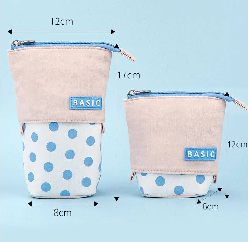 Blue dot and white panel zip pencil pouch set with BASIC label patches