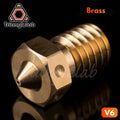 Brass V6 3D printer nozzle, angled close-up with threaded mount