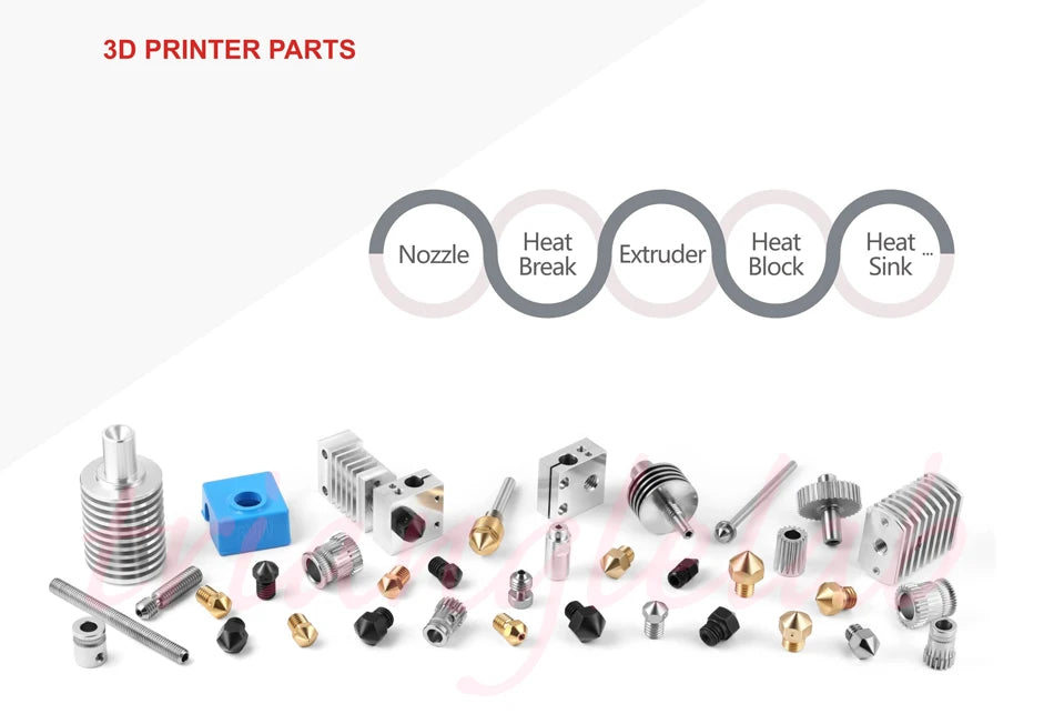 3D printer hotend nozzle and extruder parts assortment