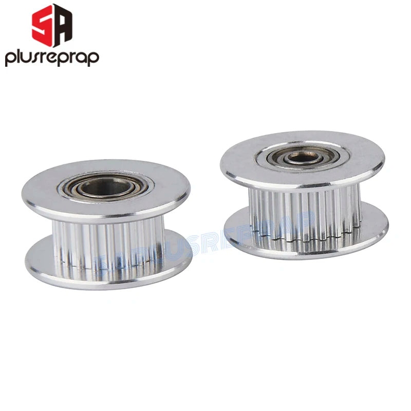 GT2 timing pulley wheels, silver metal with bearings, toothed edge