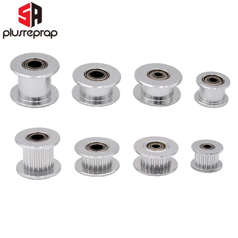 GT2 idler timing pulleys, silver metal with bearings, smooth and toothed options