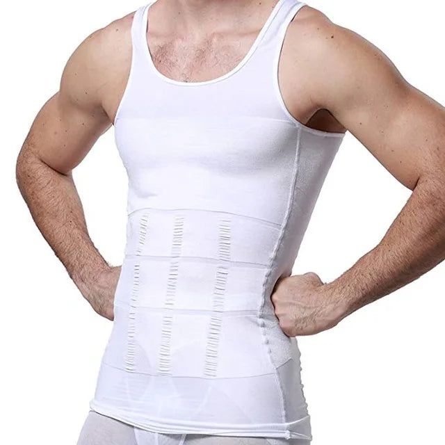 Men's white sleeveless body shaper vest, racerback style