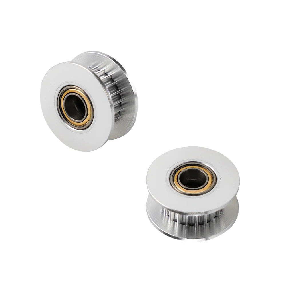 Steel GT2 timing pulley pair with sealed bearings and black inner rings