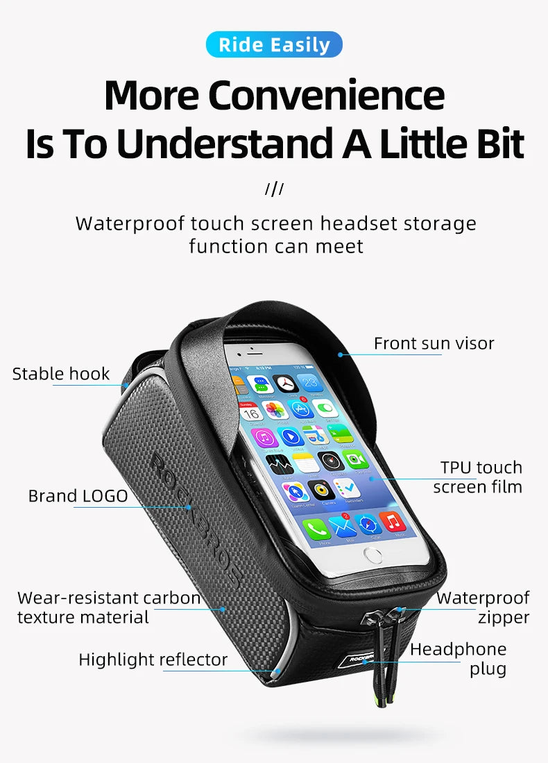 ROCKBROS bicycle phone bag with touch-screen window and front sun visor