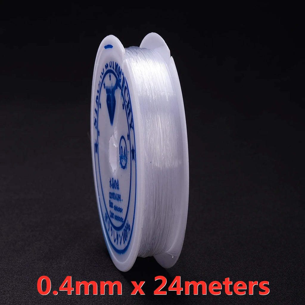 White elastic jewelry cord spool, 0.4mm x 24 meters