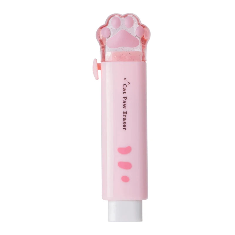 Retractable kawaii cat claw pencil eraser, pink body with paw print