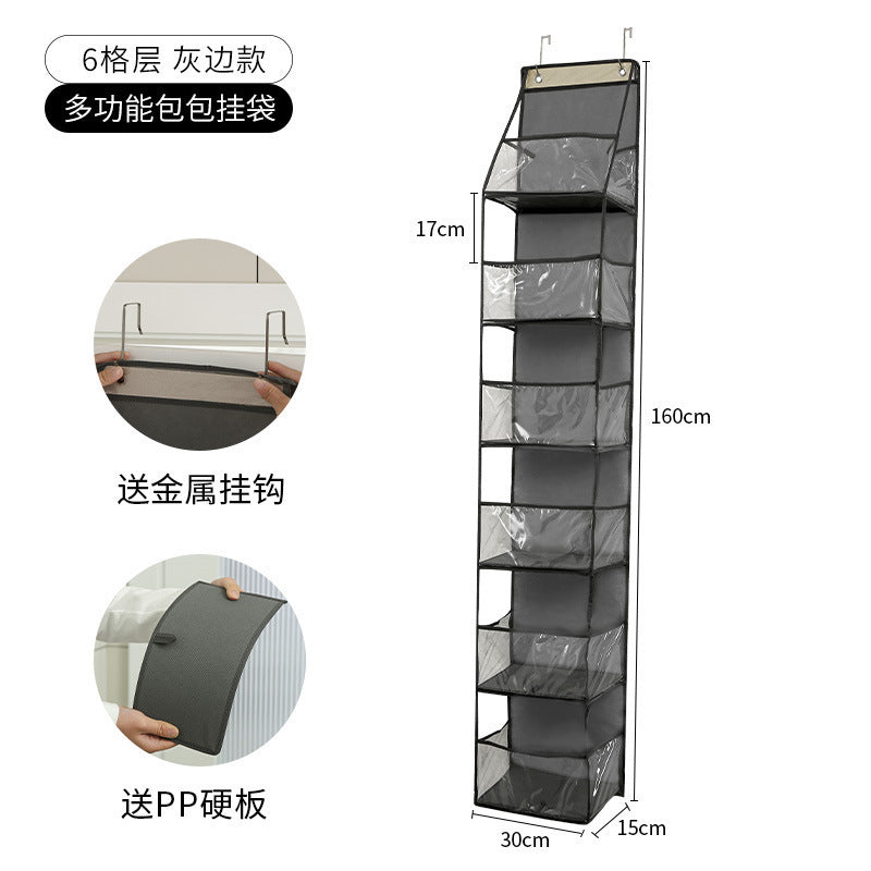 Wall-mounted hanging storage bag, 6-tier dark gray organizer with top hanging hooks