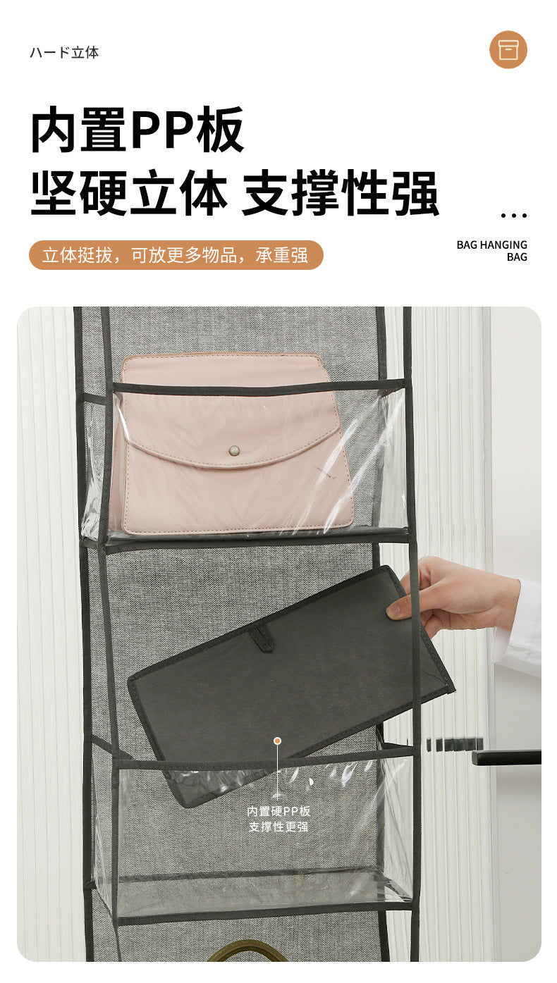 Gray hanging storage bag pocket with flexible PP board and clear outer layer