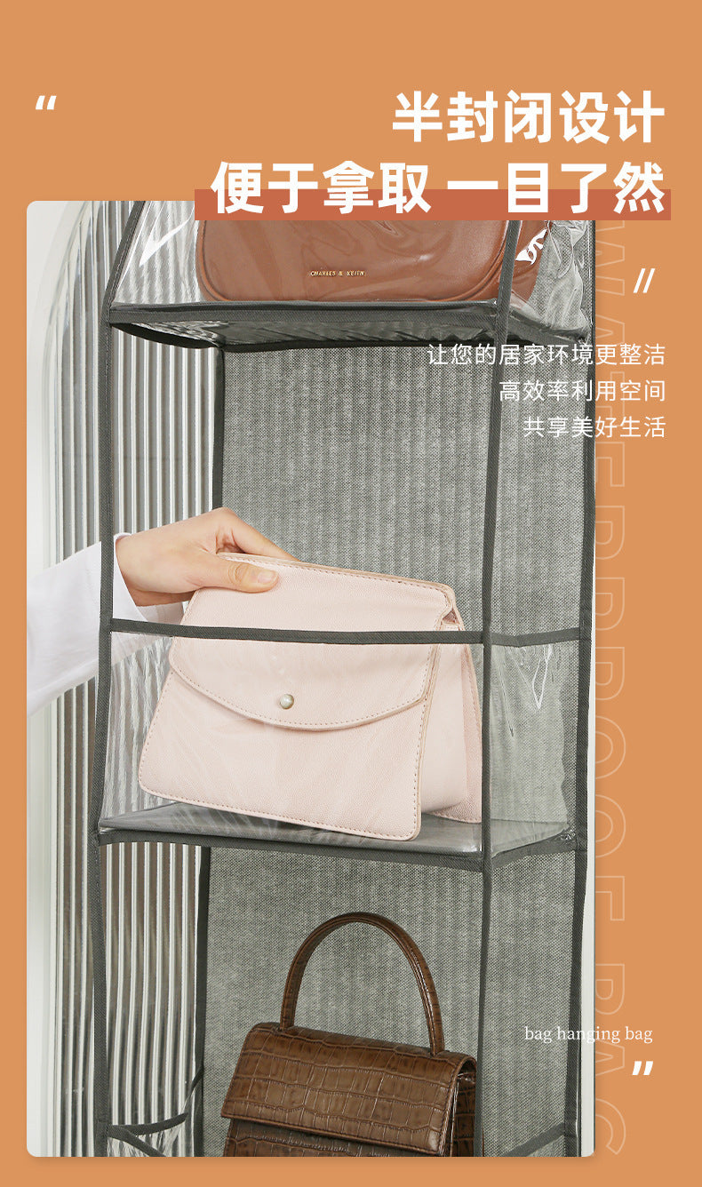 Over-the-door hanging bag graphic showing half-closed pocket for easy access
