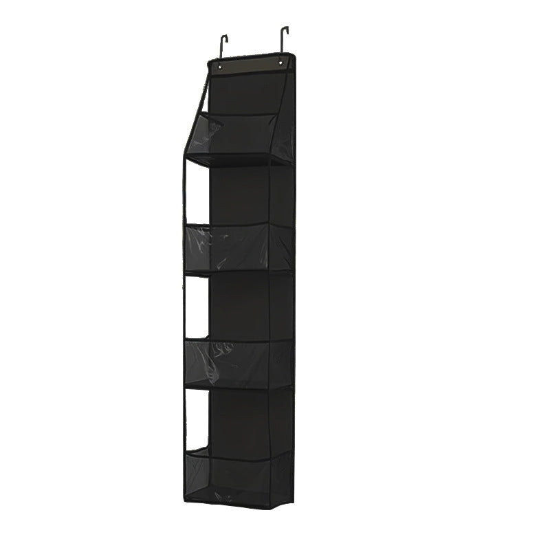 Wall-mounted hanging storage bag, 5-tier black fabric organizer with top hanging hooks