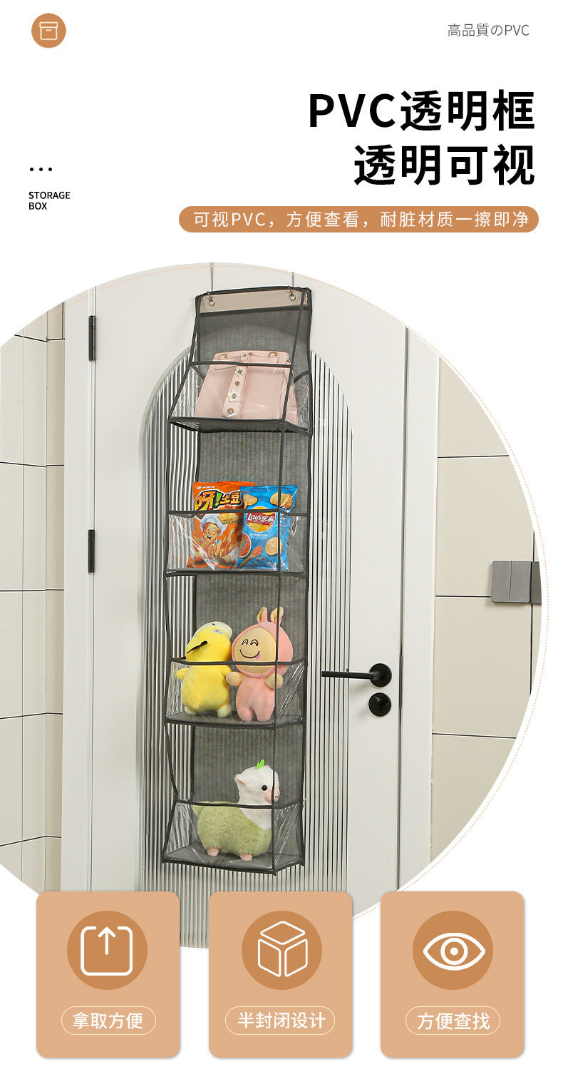 Gray transparent-stand wall hanging storage bag with multiple compartments for toys and snacks