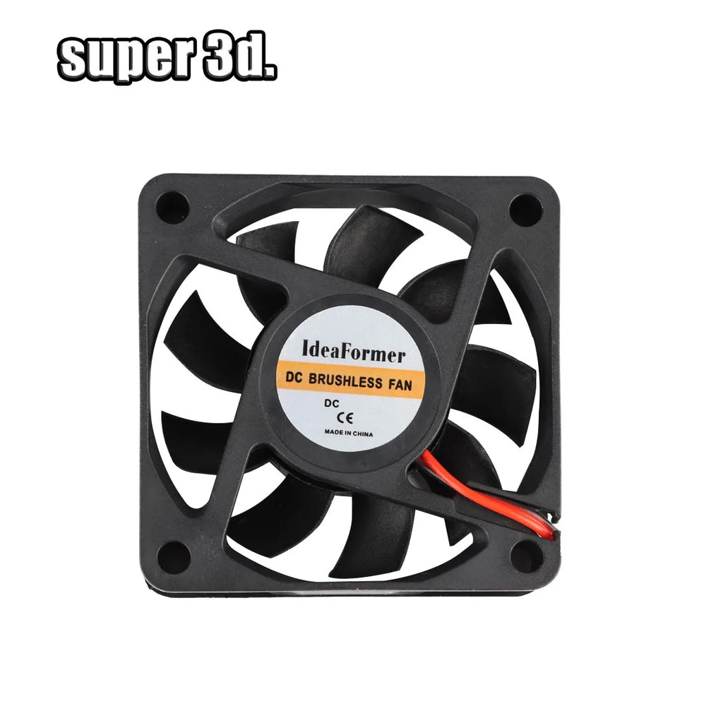 Black DC brushless fan in square housing with red wire lead, IdeaFormer label center.