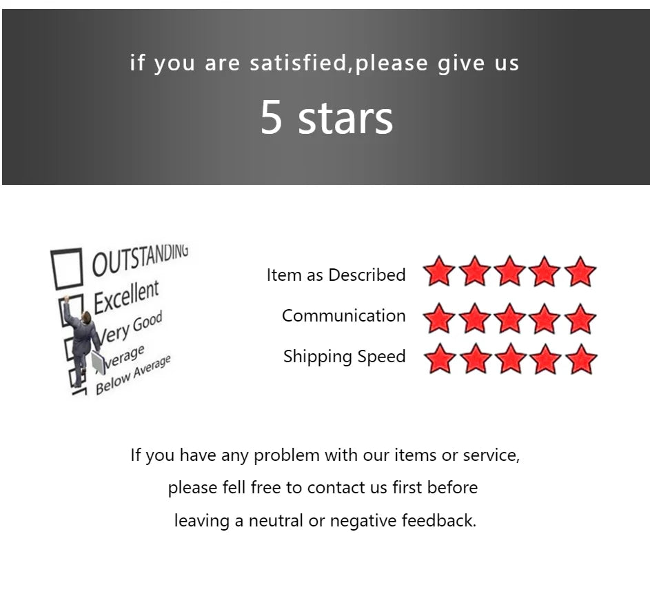 Five-star customer rating graphic with outstanding and star icons
