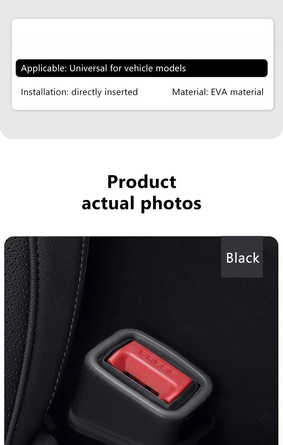 Black seat belt buckle protective cover on car seat, red insert window visible