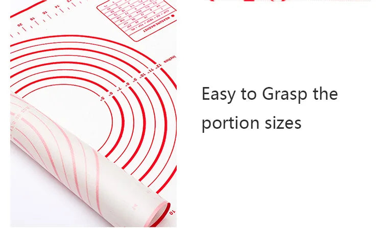 Silicone baking mat showing portion-size grip rings and curves