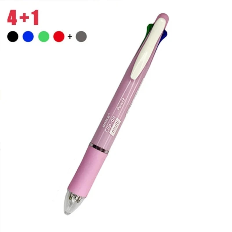 5-in-1 multicolor pen with automatic pencil and eraser, light pink barrel