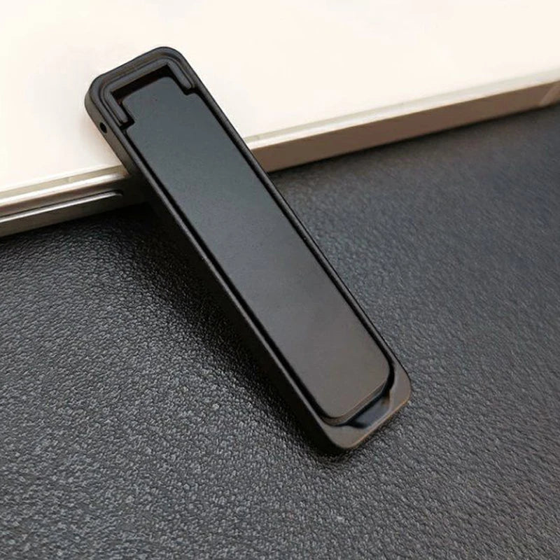 Black metal folding phone back sticker stand, angled