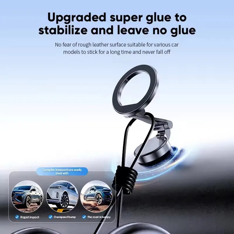 Black vent MagSafe phone holder with circular magnetic ring and adjustable base