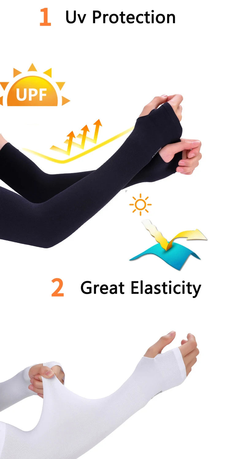 Black anti-UV arm sleeve showing UPF sun protection and stretch.
